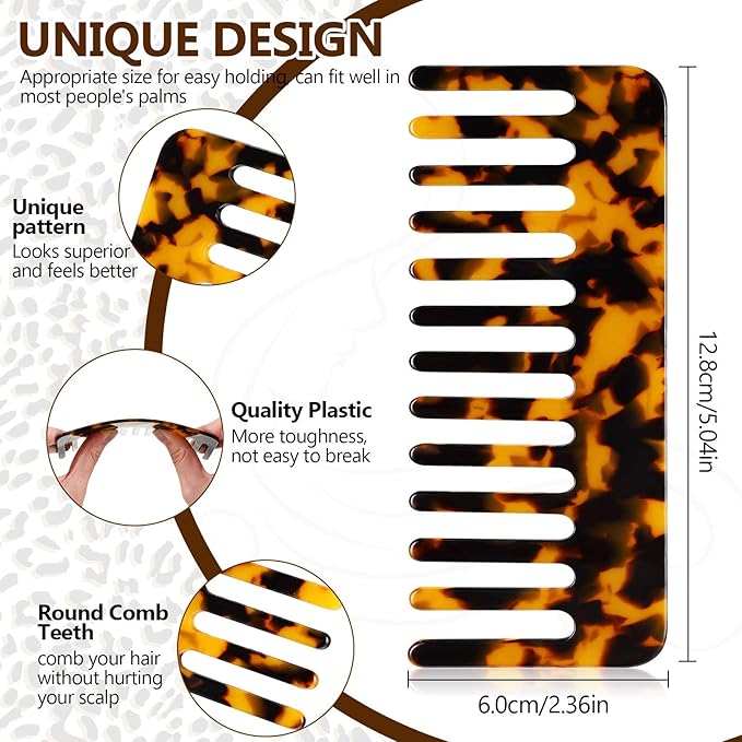 Patelai Wide Tooth Comb Large Hair Detangling Comb for Curly, Wet Dry Hair, No Handle Detangler Accessories(Tortoiseshell, Light Tortoiseshell)