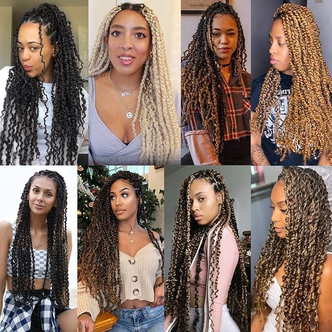 Leeven 7 Packs Water Wave Crochet Passion Twist Hair For Butterfly Locs 18 Inch 3 Tones Ombre Purple to Blue Curly Passion Twists Crochet Hair 49# Synthetic Bomb Twist Braiding Hair Extensions