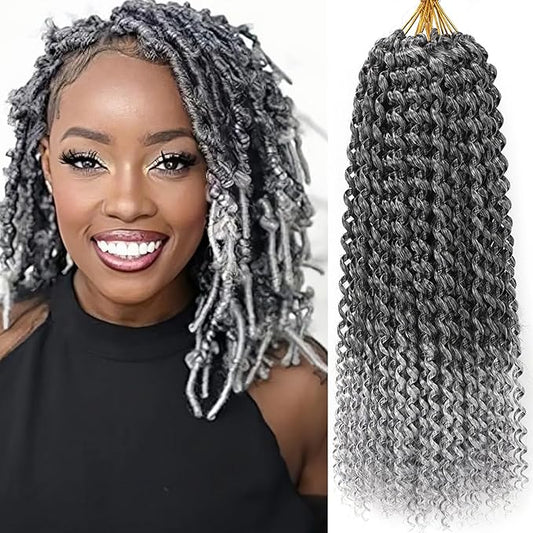 Grey Passion Twist Hair 14 Inch, 7 Packs Water Wave Crochet Hair Wrap Braiding Hair For Passion Twist Crochet Hair/Butterfly Locs/Spring Twist Crochet Braids Hair Extension(14in, T1B/Grey)