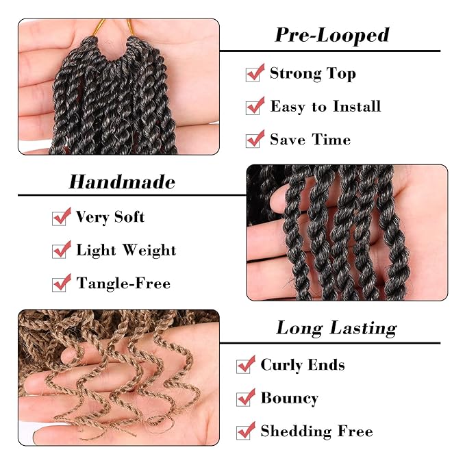 Leeven Ombre Honey Blonde 10 Inch Senegalese Twist Crochet Hair with Wavy Curly Ends 8 Packs Short Pre Looped Hanava Twist Synthetic Crochet Braids for Women Girl Kids