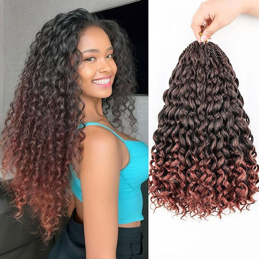 Gogo Curl Crochet Hair Pure Protein Fiber Close to Human Hair 7 Packs Pre looped Water Wave Crochet Hair Deep Twist Synthetic Braiding Hair for Women (T350, 14Inch)