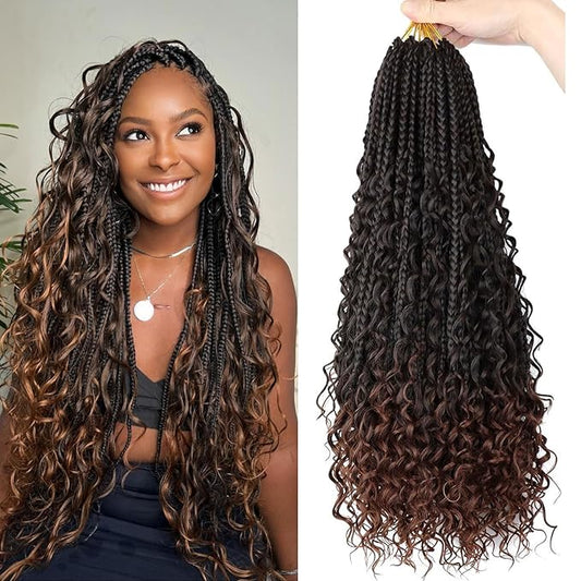 20 Inch Goddess Box Braids Crochet Hair 8 Packs Crochet Box Braids With Curly Ends Boho Box Braids Crochet Braids for Black Women Synthetic Braiding Hair Extension T30