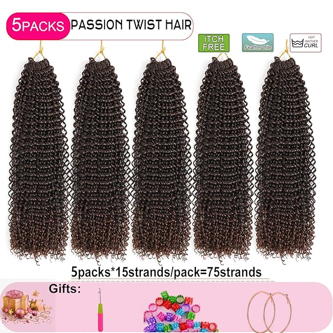 Passion Twist Hair 10 Inch 5 Packs Water Wave Crochet Hair Black Wrap Braiding Hair For Passion Twist Crochet Hair/Butterfly Locs/Spring Twist Crochet Braids Boho Hair Extension (10 Inch, T1B/30#)