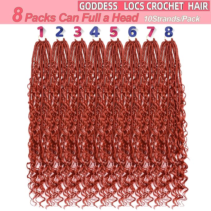 Goddess Locs Crochet Hair-24 Inch 8 Packs Boho Faux Locs Crochet Hair for Black Women Pre Looped Soft Locs with Curly Ends (24 Inch(Pack of 8), 350#)