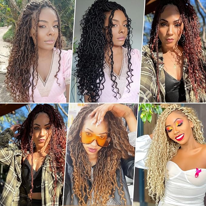 8Packs Goddess Locs Crochet Hair 18Inch Crochet Locs,Boho Faux Locs With Curly Ends River Hippie Locs Bohemian Locs Crochet Braids(1B/4/30, 18inch(Pack of 8))