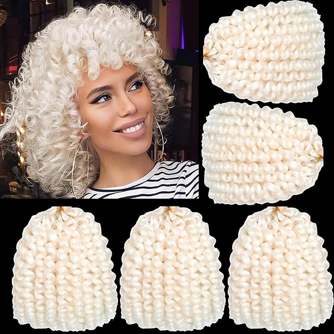 White Short Jamaican Bounce Crochet Hair 5 Packs 2X Ringlet Wand Curl 8 Inch Curly Crochet Hair Extensions Curly Crochet Braiding Hair 100 Roots