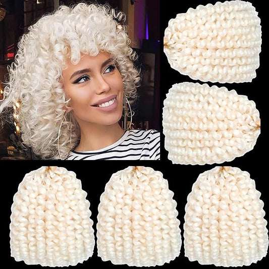 White Short Jamaican Bounce Crochet Hair 5 Packs 2X Ringlet Wand Curl 8 Inch Curly Crochet Hair Extensions Curly Crochet Braiding Hair 100 Roots