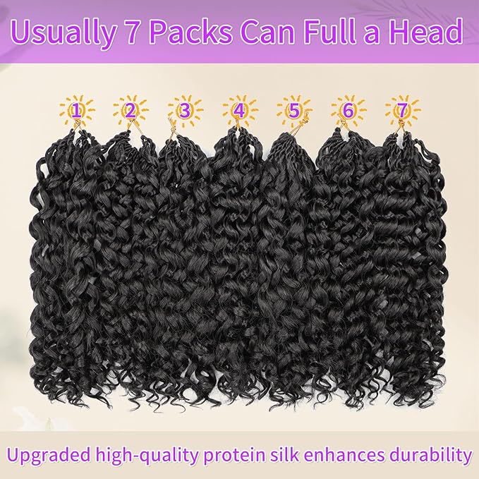 New Gogo Curl Crochet Hair Protein Fiber Close to Human Hair 14-Inch 7-Packs Pre-Looped Water Wave & Deep Twist Natural Look Tangle-Resistant for Black Women (1B, 14Inch)