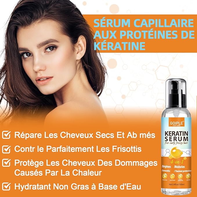 Keratin Protein Serum with Anti-Frizz Control, Hair Repair and Thermal Protection - Coconut Formula for Dye-Free Benefit Treatment (2PCS)