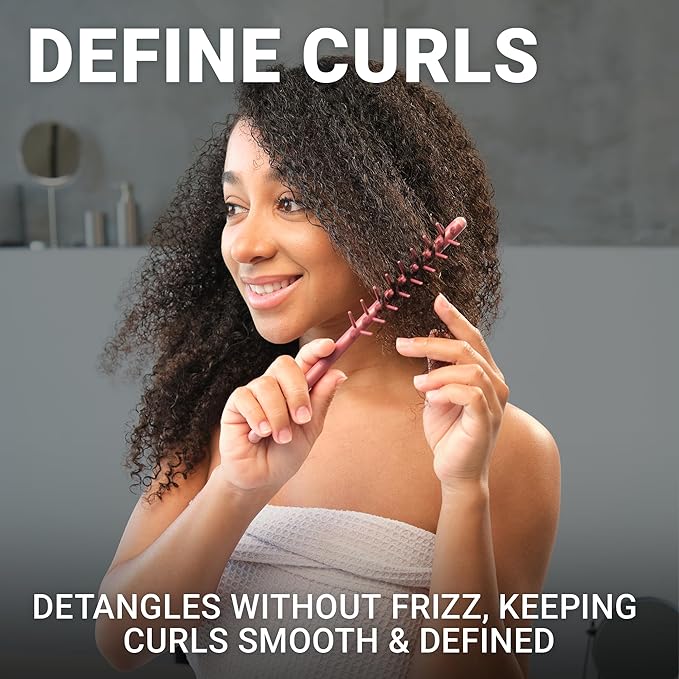 Janeke J-Brush Detangling Comb for Curly and Wavy Hair – Wide Tooth J-Shape Brush for Wet and Dry Use – Anti-Frizz, Lightweight and Gentle on Scalp – Made in Italy Professional Styling Tool (Pink)