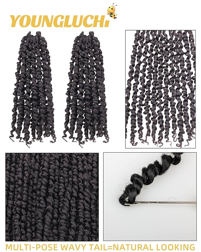 Pre-Twisted Passion Twist Crochet Hair for Black Women Passion Twist Hair Pre Looped Bohemian Braids 10 Inch 2 Packs Natural Black Short Bob Curly Braiding Hair Extensions(10"-2P,1B)