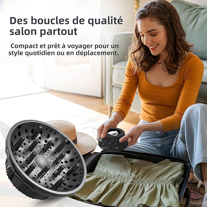 Universal Hair Diffuser for Blow Dryer - Fits All 1.4-2.4 inch Dryers, Professional Ionic Diffuser Attachment for Curly/Wavy Hair, Reduces Frizz & Enhance Curls, Lightweight, Travel-Friendly (Black)