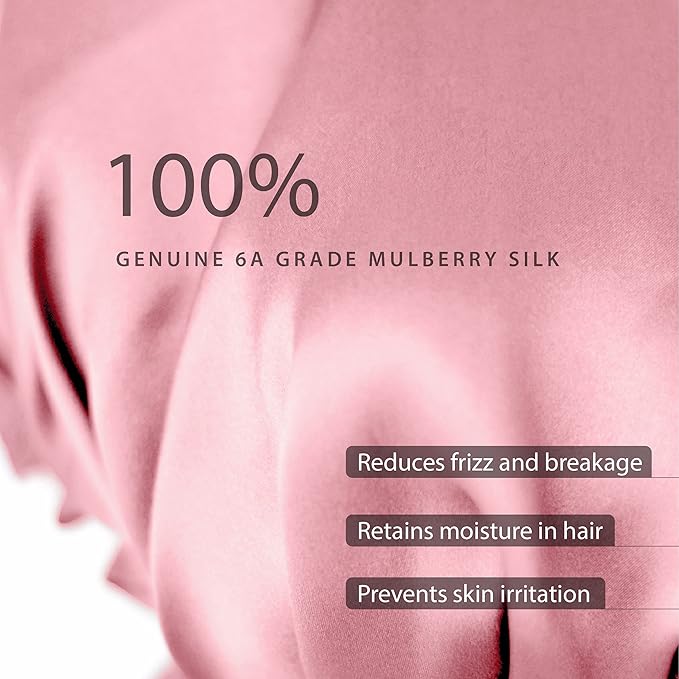 SissiLita 100% Mulberry Silk Bonnet for Sleeping, Large Silk Sleep Cap for Curly Hair, Rose Pink