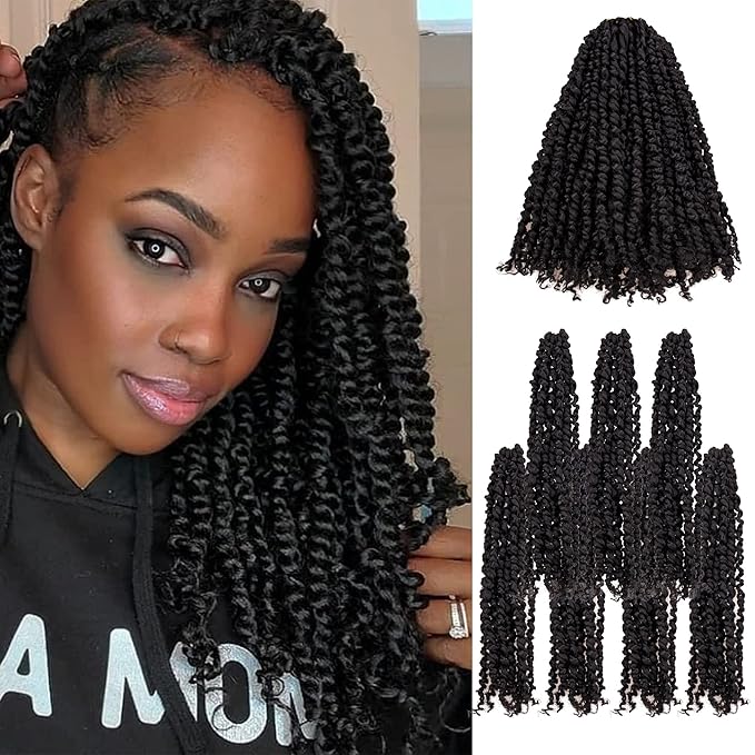 Pre-twisted Passion Twist Crochet Hair for Black Women 14 Inch 7 Packs Passion Twist Hair,Pre-looped Crochet Hair,Synthetic Spring Kinky Twist Braiding Hair Extensions (14"-7P,1B)