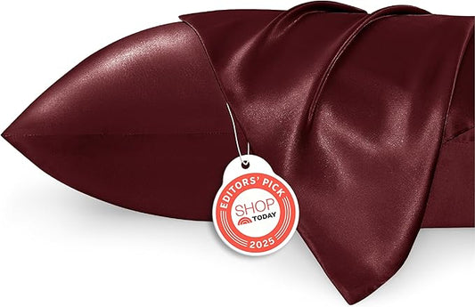Bedsure Satin Pillowcase for Hair and Skin Standard - Burgundy Silk Pillowcase 2 Pack 20x26 inches - Satin Pillow Cases Set of 2 with Envelope Closure