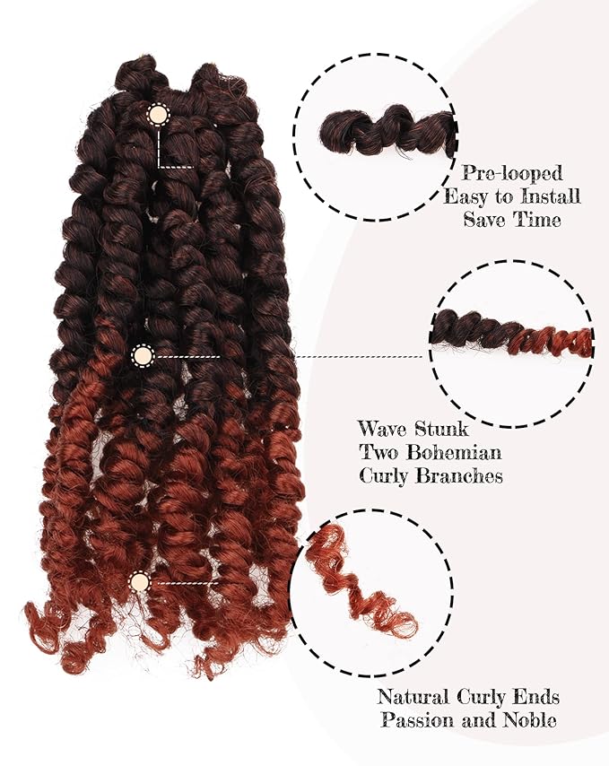 Super Short Passion Twist Crochet Hair for Black Women and Kids-6 Inch 7 Packs Ombre Ginger Pre Looped Pre-twisted Passion Twist Hair,Bob Spring Kinky Twist Bohemian Curl(6"-7P,T350)