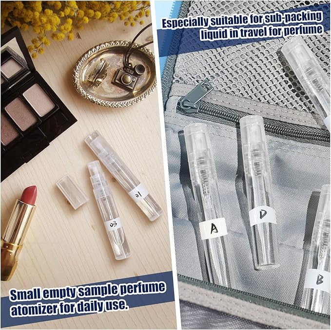 Fandamei Mini Spray Bottle, 10 Pack 5ml Mini Plastic Spray Bottle Empty, Fine Mist Refillable Mini Perfume Bottle, Perfume Atomizer, Small Sample Containers, Plastic Portable Travel Bottle, Clear