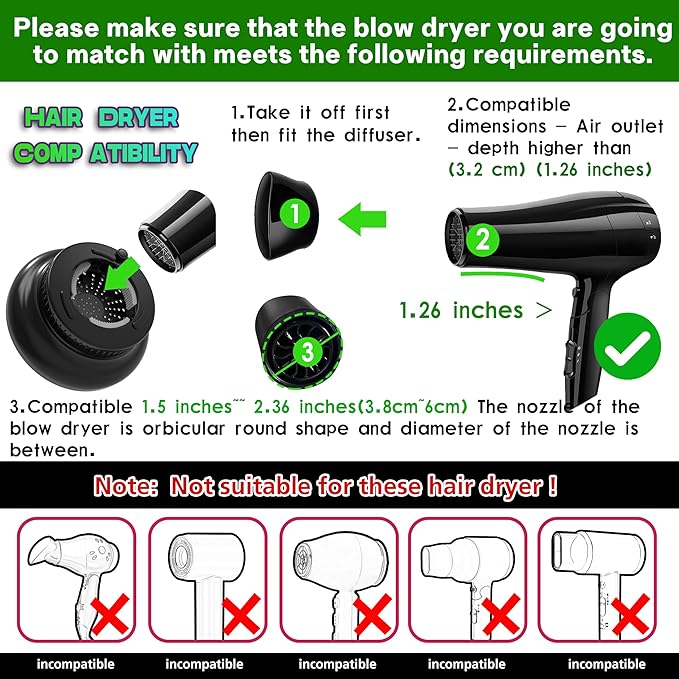 Hair Diffuser Attachment Universal Diffuser Hair Dryer for Curly Hair, Hair Dryer Diffuser for Blow Dry and Volumizing, Hair Diffuser for Curly Hair and Natural Wavy Hair （White） BLOLYO