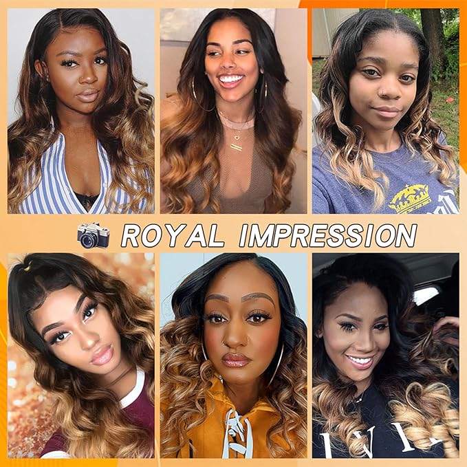 12A Ombre Body Wave Bundles Human Hair (T1B/30/27,24" 24" 24") 100% Real Human Hair 3X Longer Lifespan 100% Unprocessed Brazilian Virgin Hair Ombre Brown Body Wave Human Hair Weave Bundles