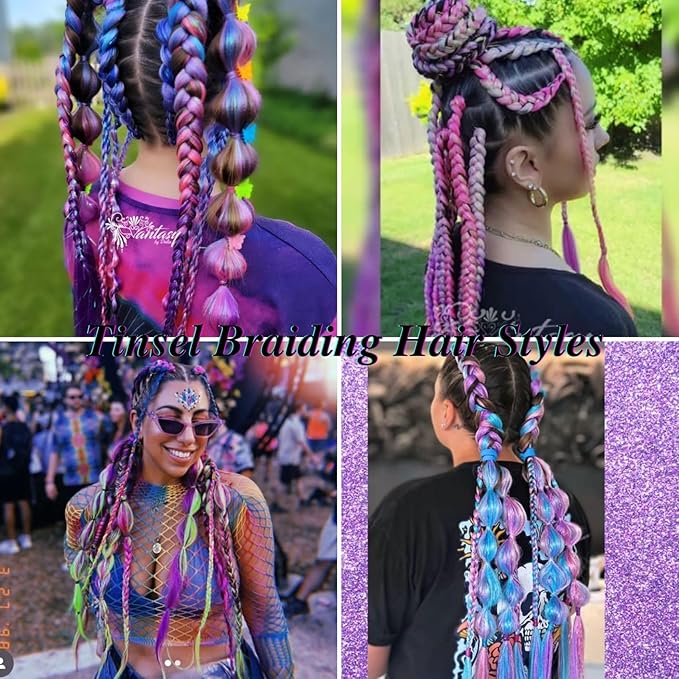 Tinsel Braiding Hair Pre stretched Light Pink Braiding Hair for Glitter Braids Festival Braids Non Toxic Hypoallergenic