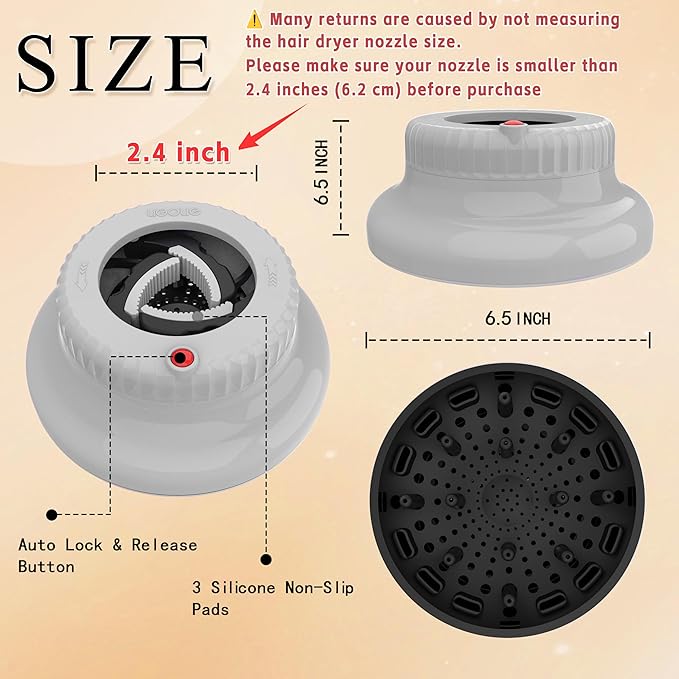 Hair Difuser Attachment Universal Diffuser Hair Dryer for 1.4-inch to 2.4-inch Blow Dryer, Hair Diffuser for Curly Hair and Natural Wavy Hair (White)