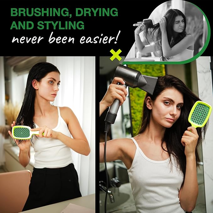 Janeke Superbrush Detangling Brush for Soft Smoothing Hair Brushing with Anti-Static Bristles - Vented Wet Hair Brush for Blow Drying Use - Perfect for Curly, Thick, Wavy, Fine Hair Types (Lime)