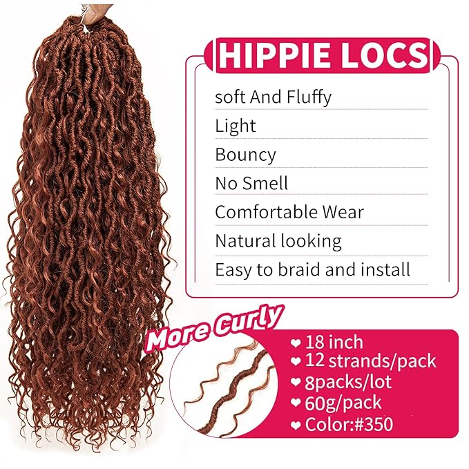 8Packs Goddess Locs Crochet Hair 18Inch Boho Faux Locs,Crochet Loc With Curly Ends River Hippie Bohemian Loc Crochet Hair for Black Women(350#, 18inch(Pack of 8))