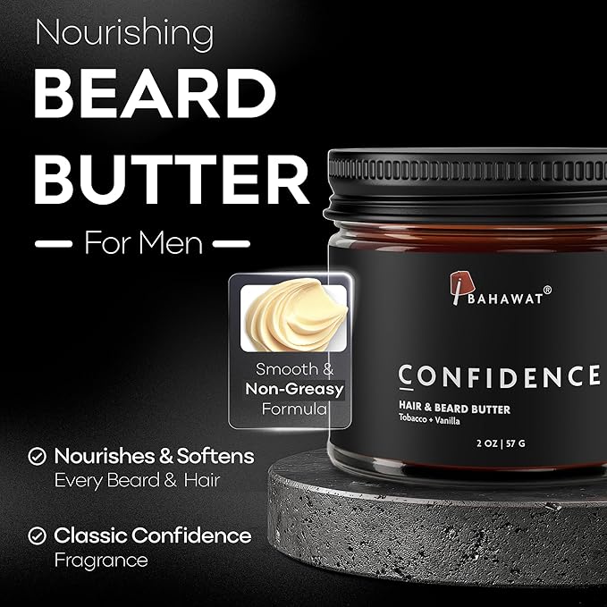 BAHAWAT Hair & Beard Butter for Men Leave-in Conditioner -Tobacco & Vanilla scent - Strengthen & Soften– Made in USA -Organic Natural Ingredients | The Best Beard Butter - 2 oz.