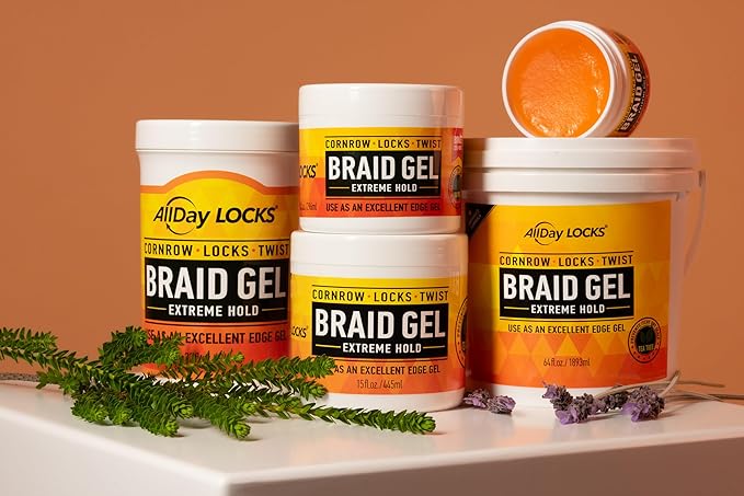 AllDay Locks Braid Gel (Jar) | Extreme Hold, High Shine | Frizz & Flake-Free Edge Control | Tea Tree, Lavender, Peppermint Oil | Slick & Style Braids, Locks, Twists, Cornrows | 32 oz