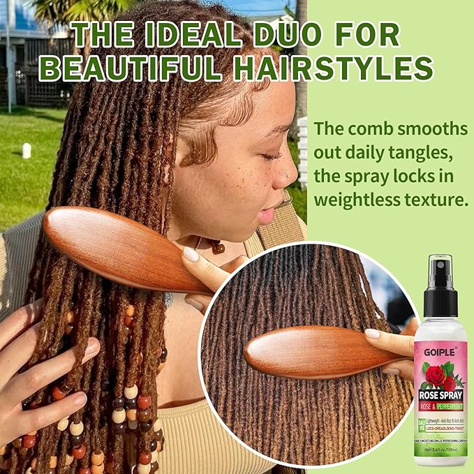Rose Water for Hair Loc Spray Refreshing for Locs - Rose Water Hair Scalp Moisturizer Hydrating Dreadlock Rosewater & Peppermint Spray - Loc Brush for Dreads Comfortable Massage Wide Tooth Comb (2PCS)
