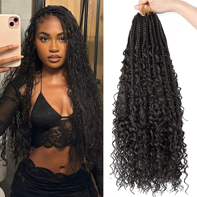 24 Inch Goddess Box Braids Crochet Hair for Black Women 8 Packs Crochet Box Braids Pre-looped Boho Box Braids Crochet Braids Synthetic Braiding Hair Extension #4