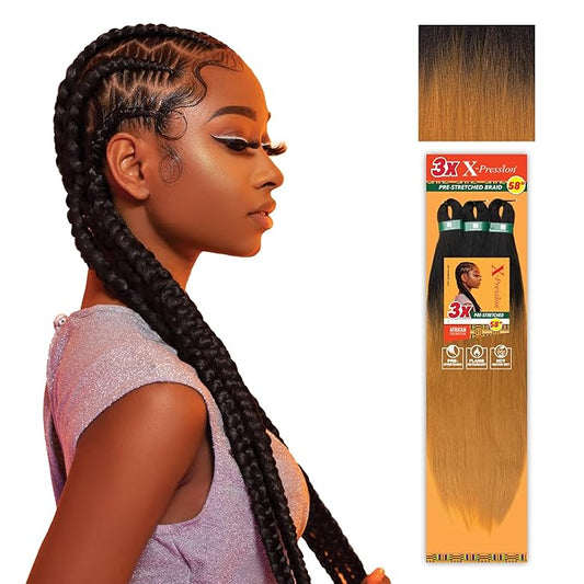 Sensationnel X-pression prestretched braiding hair - 3x braid 58 inch all kanekalon flame retardant synthetic braid for box braids and twists (1 pack, T1B/27)