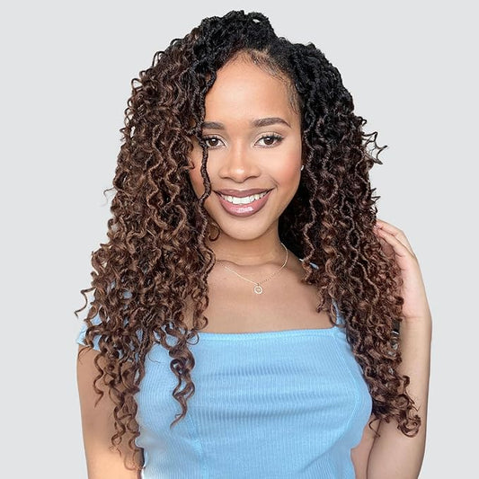 Fulcrum Goddess Locs Crochet Hair 18 Inch, 8 Packs New Faux Locs Crochet Hair for Black Women, Crochet locs with Curly Ends (18Inch (Pack of 8), 1B/4/30#)