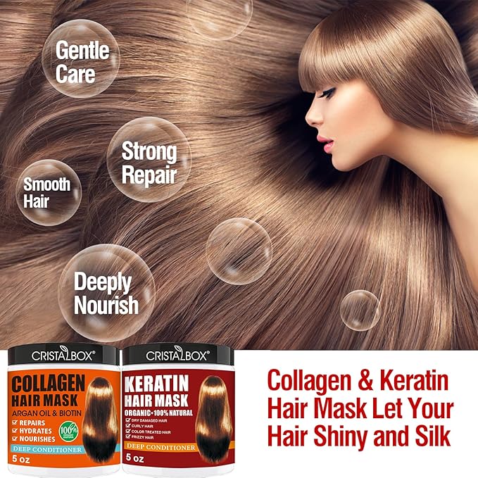2 Pack Collagen Hair Mask & Keratin Hair Mask,Keratin Hair Treatment,Repair Treatment Deep Conditioning Hair Treatment Mask for Damaged Hair,Hydrating Conditioner with Argan Oil for Dry Hair | Argan Oil, Collagen, Biotin, Hair Treatment Mask