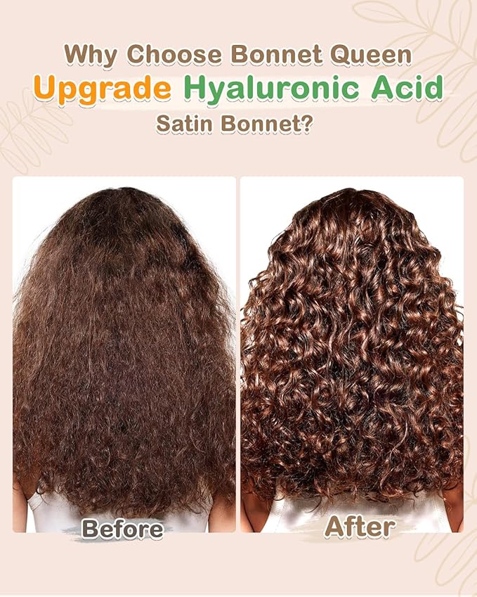 BONNET QUEEN Silk Bonnet for Sleeping Women HYALURONIC Acid Double Layer Satin Lined Bonnet Night Sleep Cap Wrap for Curly Hair with Adjustable Tie Band & Scrunchie, Black