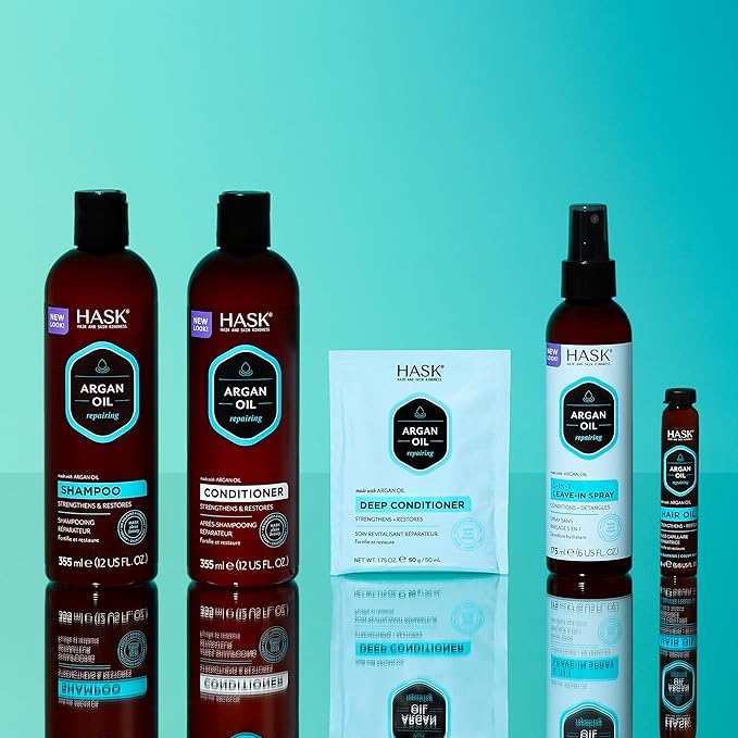 HASK Argan Oil 5-in-1 Leave-In Conditioner Duo (6oz-Qty 2) & Argan Oil Repairing Deep Conditioner Packette, Color Safe, Sulfate-Free, Paraben-Free, Gluten-Free, for All Hair Types