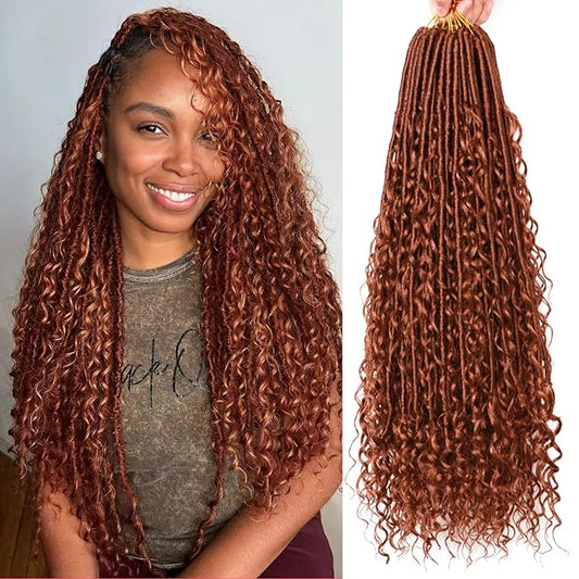 Goddess Locs Crochet Hair-24 Inch 8 Packs Boho Faux Locs Crochet Hair for Black Women Pre Looped Soft Locs with Curly Ends (30#, 24 Inch(Pack of 8))