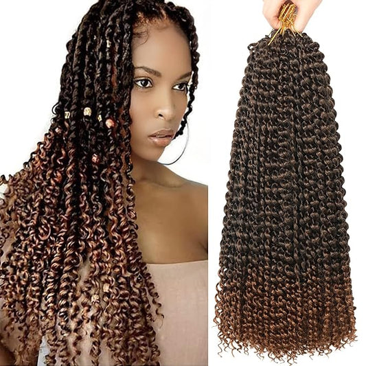 Ubeleco 18 Inch Passion Twist Hair, Water Wave Crochet Hair for Women Ombre Brown Passion Twist Crochet Hair 6 Packs Long Bohemian Synthetic Curly Braiding Hair Extensions(6pcs,1B/30)