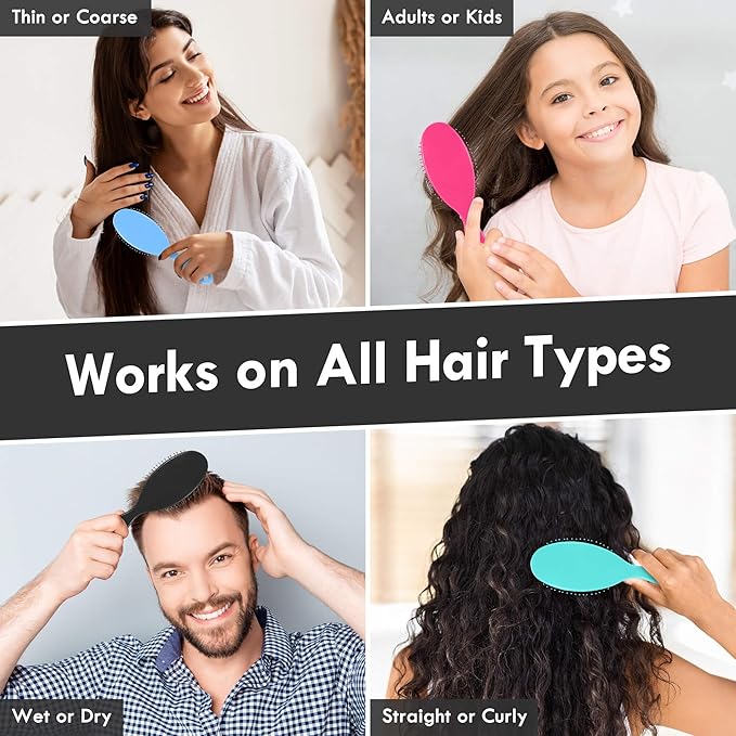 4 Pack Detangling Hair Brush - Air Cushion Detangler Hairbrush with Ultra Soft Bristles for Effortless Tangle Removal - For Wet Dry Damaged Curly Hair for Women Men Boys Girls Adult Kids -Mixed Colors