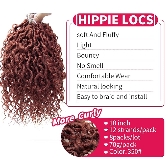 Goddess Locs Crochet Hair 10Inch 8Packs Curly Faux locs Crochet Hair Boho Locs Short River Locs Hippie Locs Bohemian Locs Crochet Braids for Black Women(350, 10inch(Pack of 8))