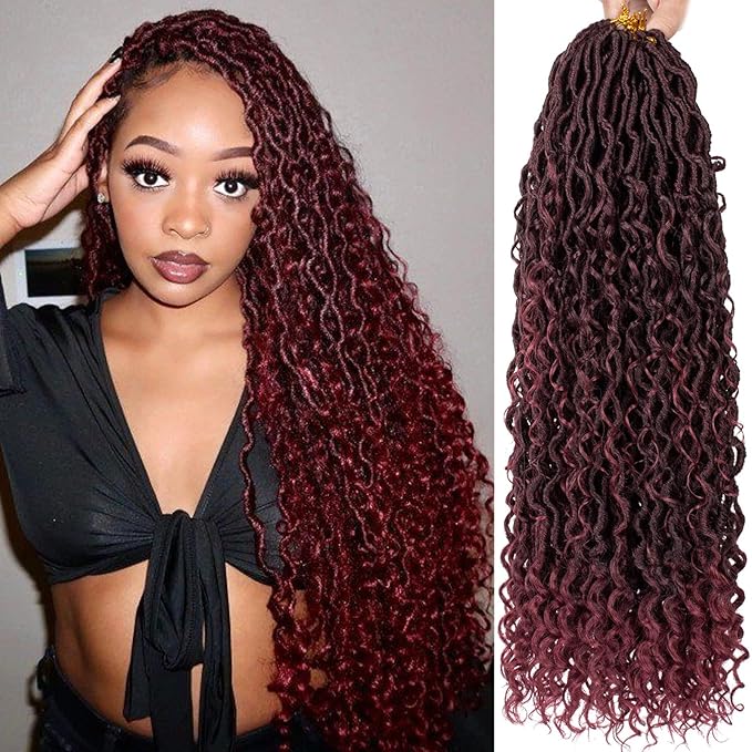 COOKOO 24 Inch Curly Faux Locs Crochet Hair Goddess Locs Crochet Hair 8 Packs Pre-looped Bohemian Locs Crochet Hair for Black Women Soft River Locs Crochet Braids Hair Extentions Tbug#