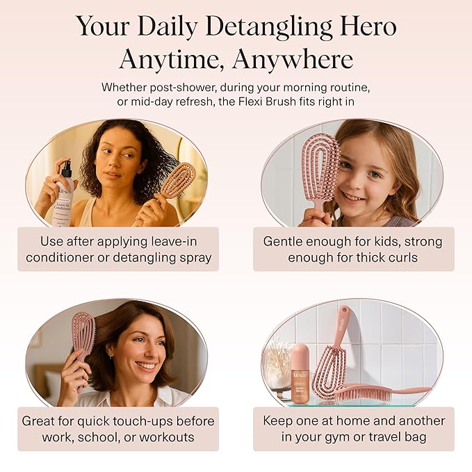Kitsch Detangler Brush – Flexible Curly Hair Brush for Women, Men & Kids | Detangling Hairbrush with Bendable Frame and Ultra-Smooth Bristles for Wet or Dry Strands - Terracotta