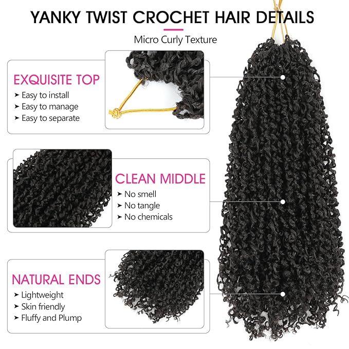 NAYOO 12 Inch Yanky Twist Crochet Hair - 8 Packs (30 Stands/Pack) Mini Passion Twist with Curly Ends Synthetic Pre-Looped Crochet Braids Braiding Hair(12 Inch, 4#)