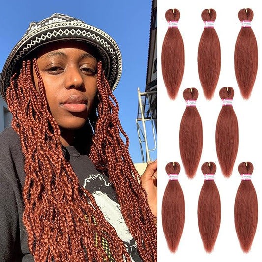 Ginger Braiding Hair Pre Stretched 12 Inch 8 Packs Braiding Hair Extensions for Box Braids Twists Locs Hair Itch Free Soft Yaki Texture Hot Water Setting (12inch,#350)