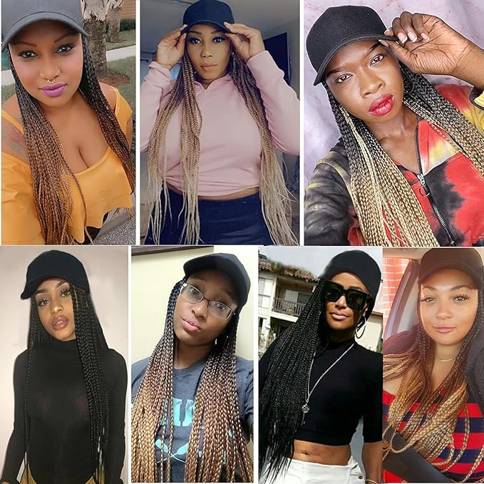 Hat Wig for Women Baseball Cap with Braided Hair Attached Synthetic Box Braid Wig Hat Adjustable Black Cap with Black Braids for Daily Outdoor Use