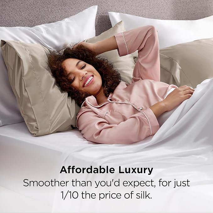 Bedsure King Size Satin Pillowcase Set of 2 - Khaki Silky Pillow Cases for Hair and Skin 20x36 Inches, Pillow Covers with Envelope Closure, Similar to Silk Pillow Cases, Gifts for Women Men