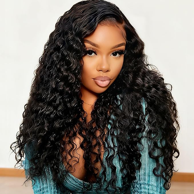 Deep Wave Half Wig Human Hair 22inch Wear and Go Glueless Curly Wig 200% Density 3 In 1 Seamless Flip Over Drawstring No Headband Wig for Black Women Beginner Friendly Natural Color