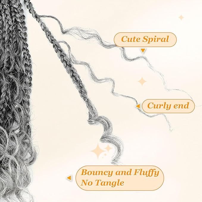 Goddess Box Braids Crochet Hair 10 Inch Boho Crochet Box Braid, 9 Packs Boho Box Braids Crochet Hair For Black Women Pre Looped Box Braids Crochet Hair (10Inch 9 Packs,TGrey)