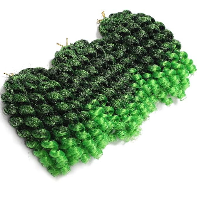 Green Ombre 3Packs 2X Ringlet Wand Curl Jamaican Bounce 8 inch Synthetic Crochet Hair Extensions Crochet Braiding Hair 60 Roots