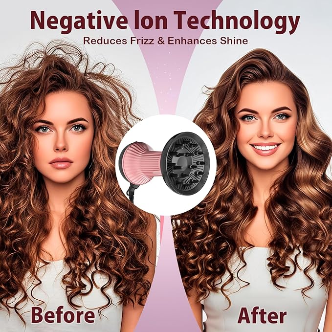 Diffuser Hair Dryer for Curly Hair: Professional 2 in 1 Diffuser & Hair Dryers with Ionic & Ceramic Technology for Wavy Hair Enhances Curls and Waves While Reducing Frizz, Gifts for Women
